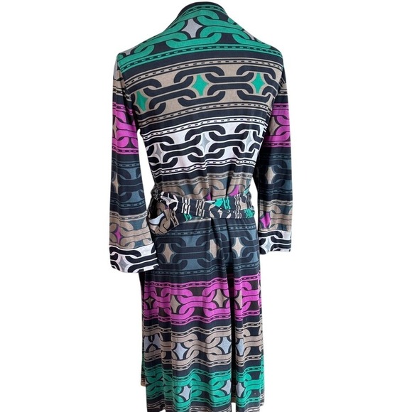 Diane Von Furstenberg 100% Silk Jewel Tone Abstract Wrap Dress 12 - Picture 2 of 7